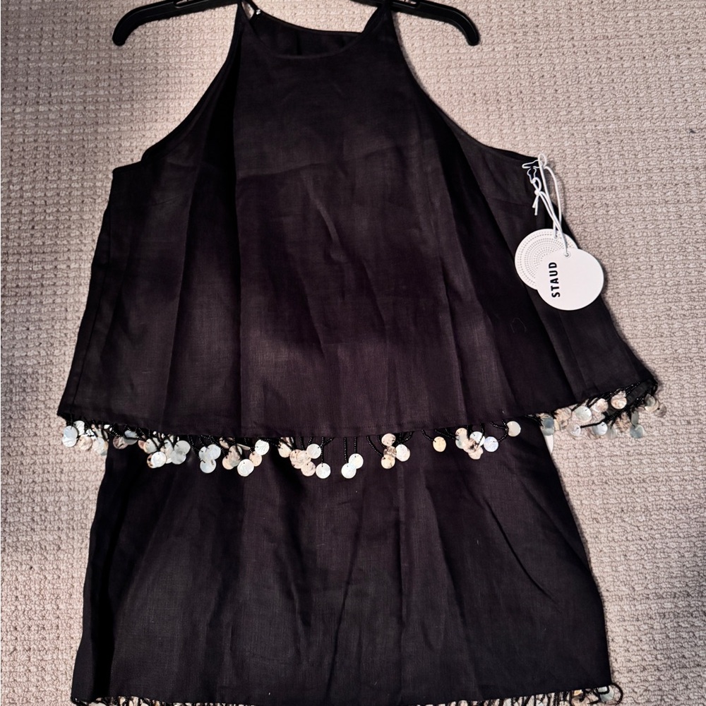 STAUD Black Halter Tank Top and Skirt with Sequin Hem